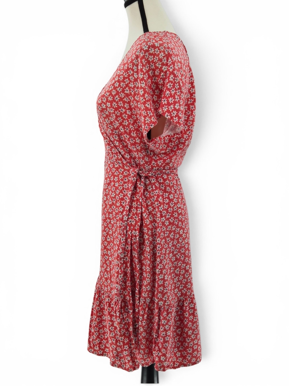 Old Navy Red Ditsy Floral Linen Blend Dolman Wrap Midi Dress Small Cottagecore - Picture 4 of 10